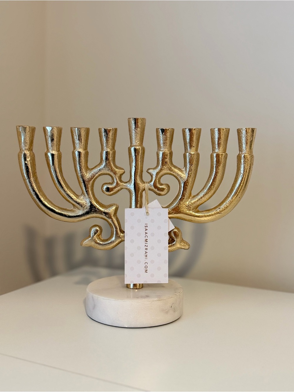 Isaac Mizrahi Gold Metal Hanukkah Menorah Candle Holder w/ Marble Base NWT